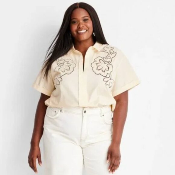 Women's Short Sleeve Eyelet Resort Button-Down Shirt - Future Collective w/Jenny - Picture 8 of 8